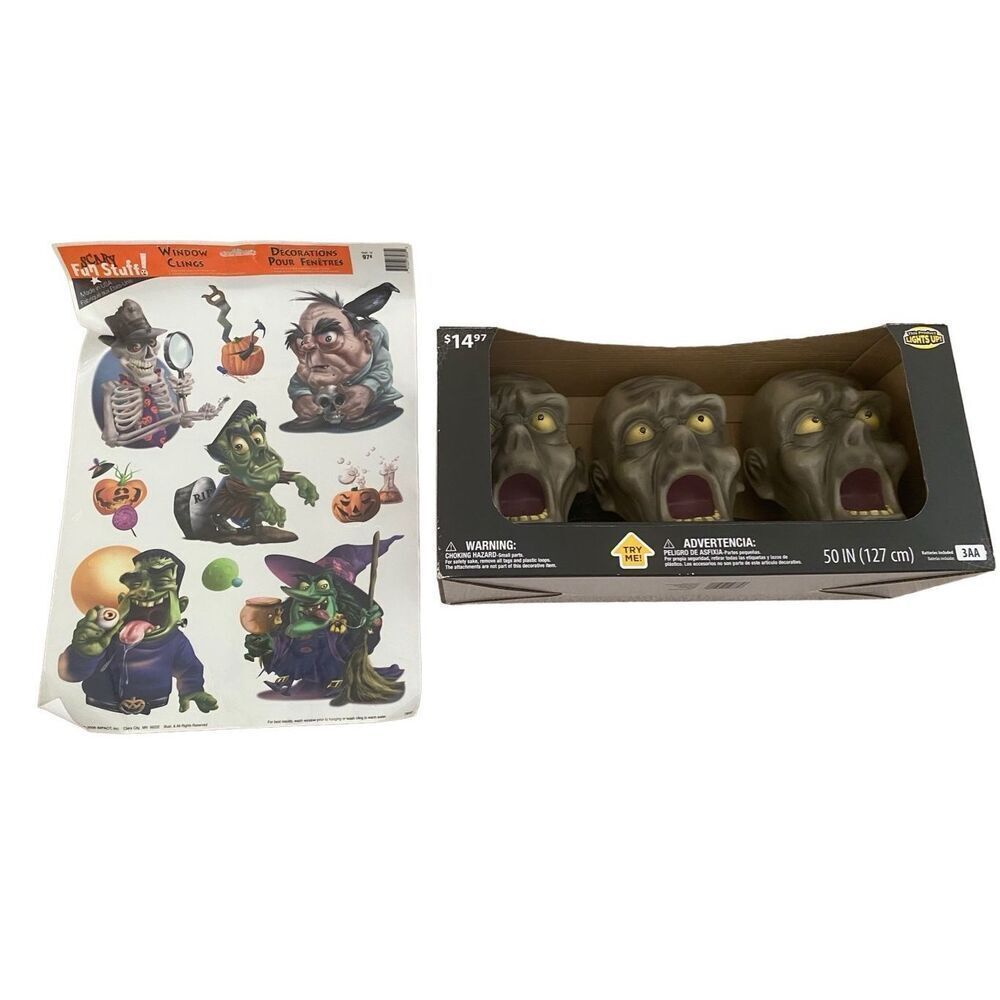 Lot Of 2 Window Clings Zombie Yard Stakes Halloween Decorations